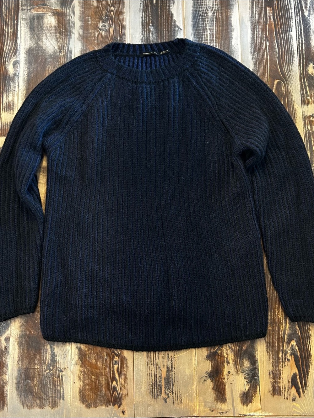Massimo Dutti Navy Crew Neck Ribbed Sweater